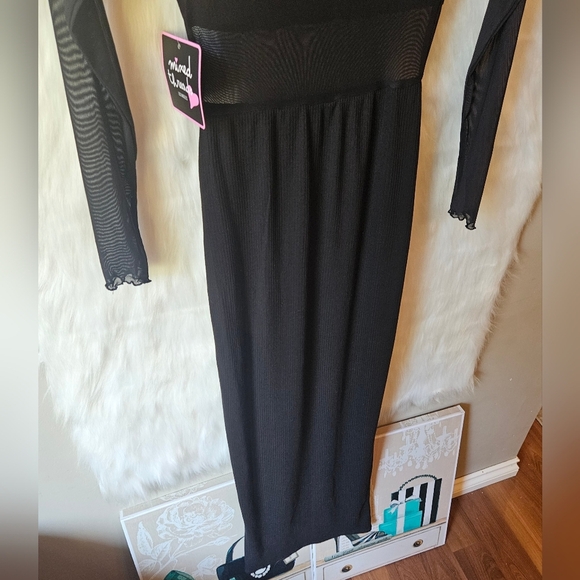 Mixed Threads Elegant Black Mesh Long Sleeve Dress - Picture 5 of 9